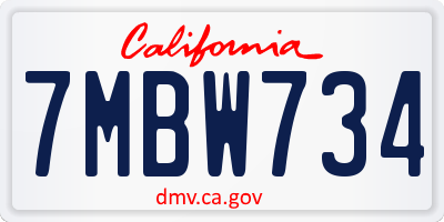 CA license plate 7MBW734