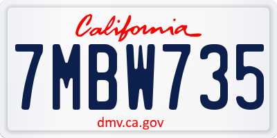 CA license plate 7MBW735