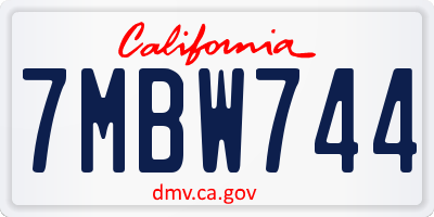 CA license plate 7MBW744