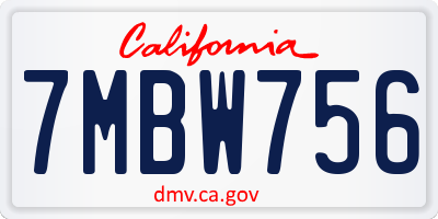 CA license plate 7MBW756