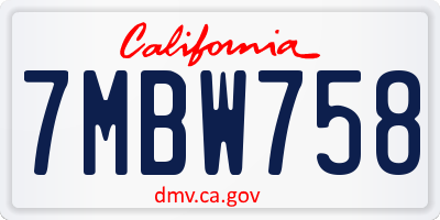 CA license plate 7MBW758