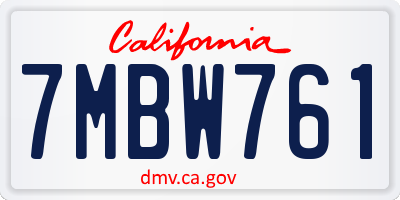 CA license plate 7MBW761