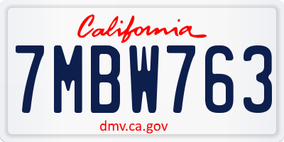 CA license plate 7MBW763