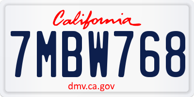 CA license plate 7MBW768