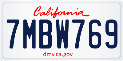 CA license plate 7MBW769