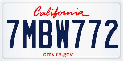 CA license plate 7MBW772