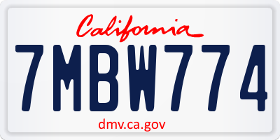 CA license plate 7MBW774