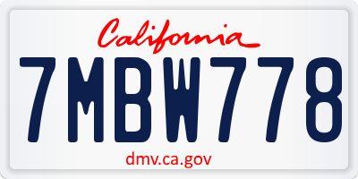 CA license plate 7MBW778