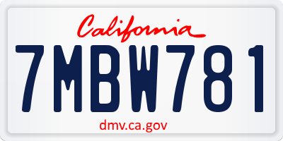 CA license plate 7MBW781