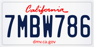 CA license plate 7MBW786