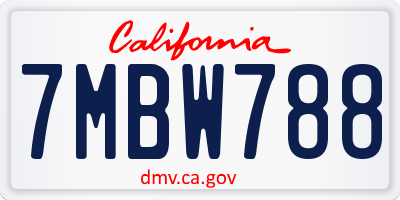 CA license plate 7MBW788