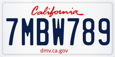 CA license plate 7MBW789