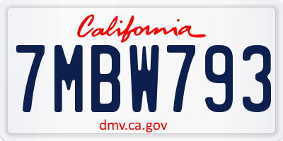 CA license plate 7MBW793