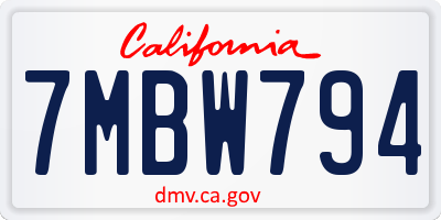 CA license plate 7MBW794