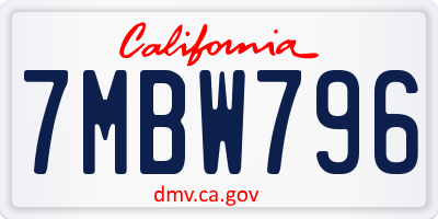 CA license plate 7MBW796