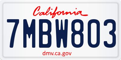 CA license plate 7MBW803