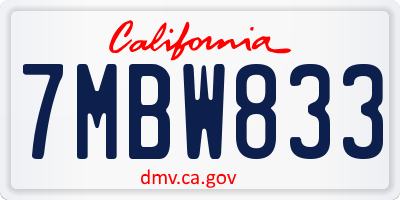 CA license plate 7MBW833