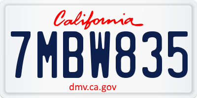 CA license plate 7MBW835