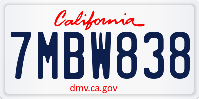CA license plate 7MBW838