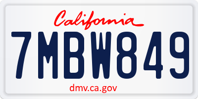CA license plate 7MBW849