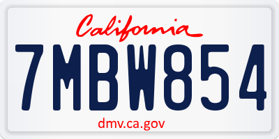 CA license plate 7MBW854
