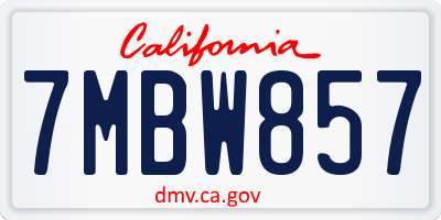 CA license plate 7MBW857