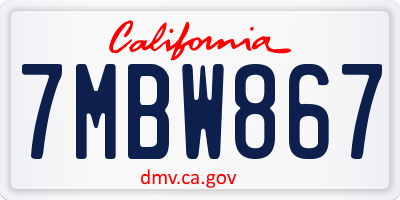 CA license plate 7MBW867