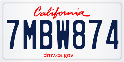 CA license plate 7MBW874