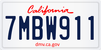 CA license plate 7MBW911