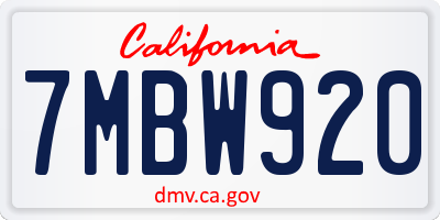 CA license plate 7MBW920