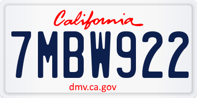CA license plate 7MBW922