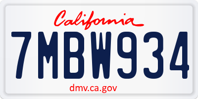 CA license plate 7MBW934