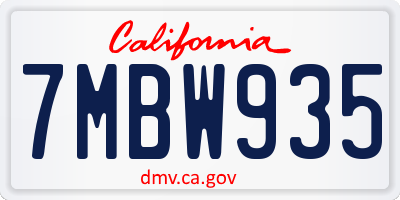CA license plate 7MBW935