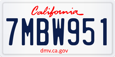 CA license plate 7MBW951
