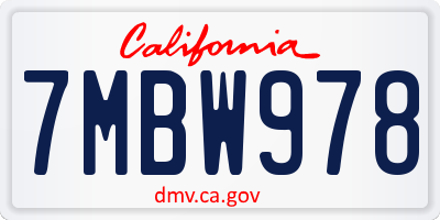 CA license plate 7MBW978