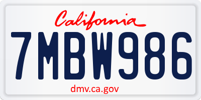 CA license plate 7MBW986
