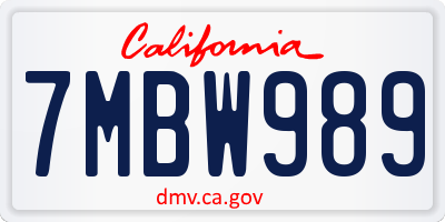 CA license plate 7MBW989