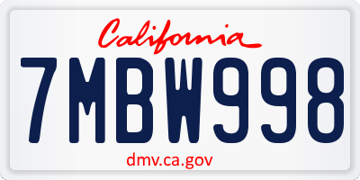 CA license plate 7MBW998