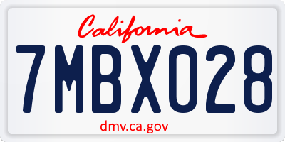 CA license plate 7MBX028