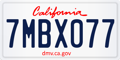 CA license plate 7MBX077