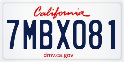 CA license plate 7MBX081
