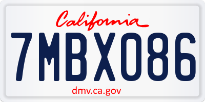 CA license plate 7MBX086