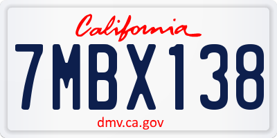 CA license plate 7MBX138