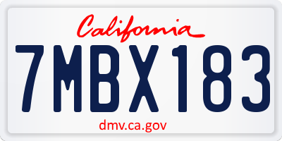 CA license plate 7MBX183