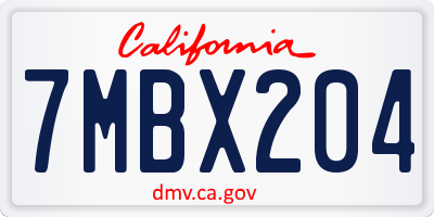 CA license plate 7MBX204