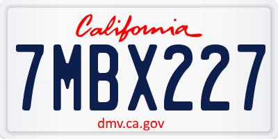 CA license plate 7MBX227