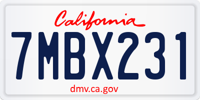 CA license plate 7MBX231