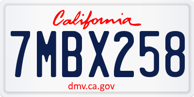 CA license plate 7MBX258