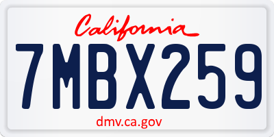 CA license plate 7MBX259