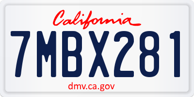 CA license plate 7MBX281
